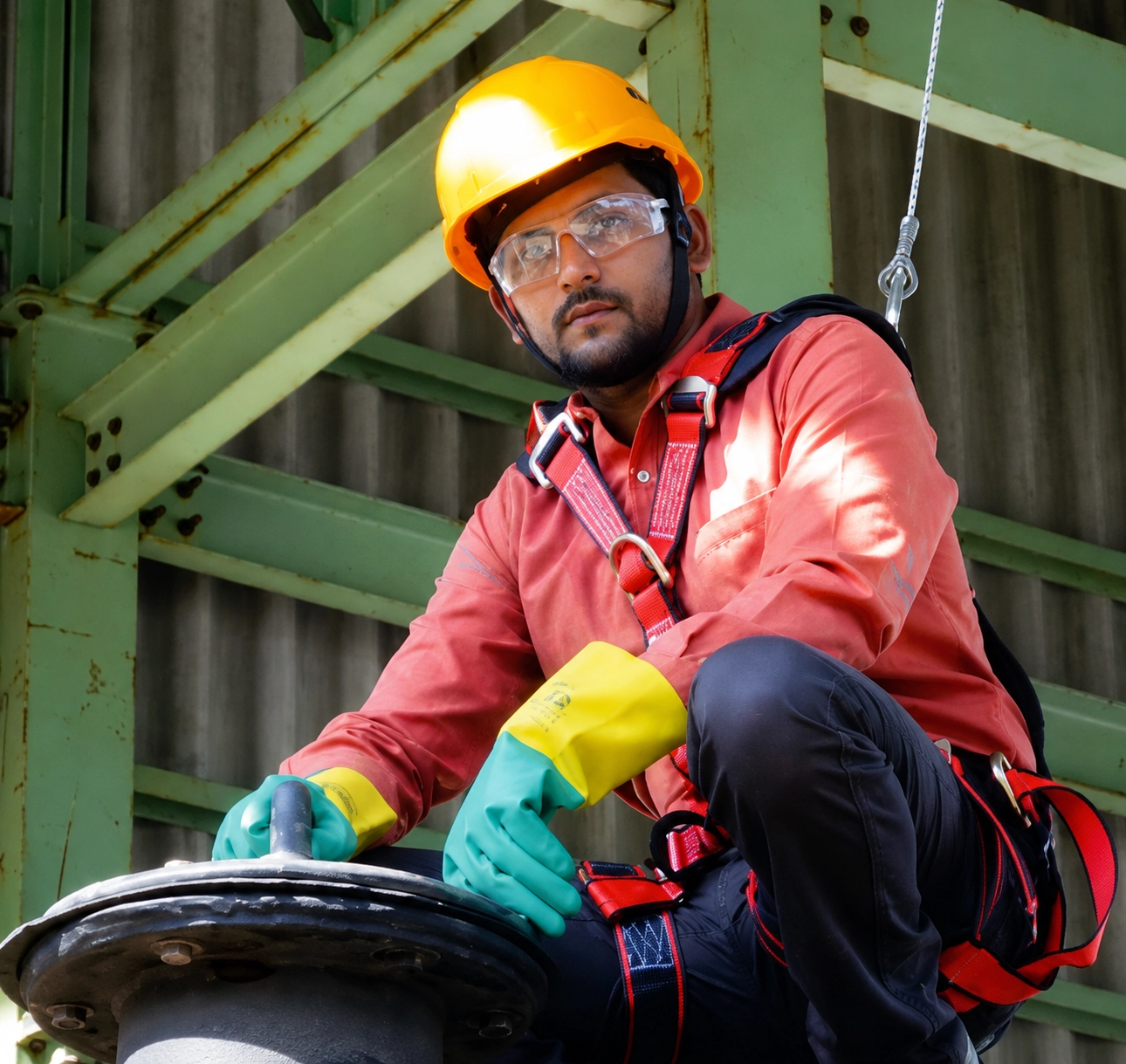 Worker near loading area with lifeline equipment